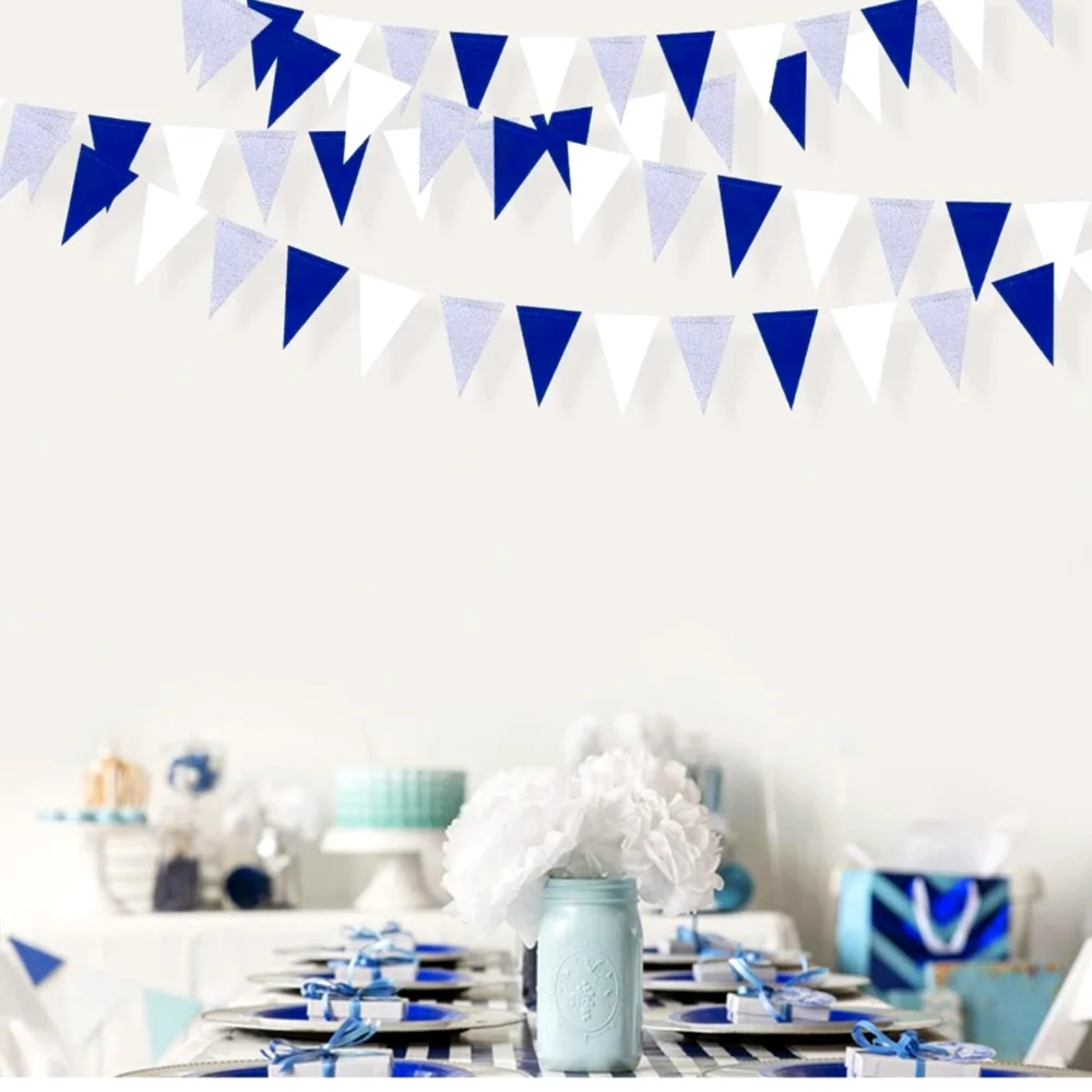 Brand party banner streamer Navy Blue Silver and White